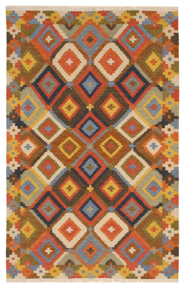 Multi-Colored Traditional Geometric Kilim Area Rug