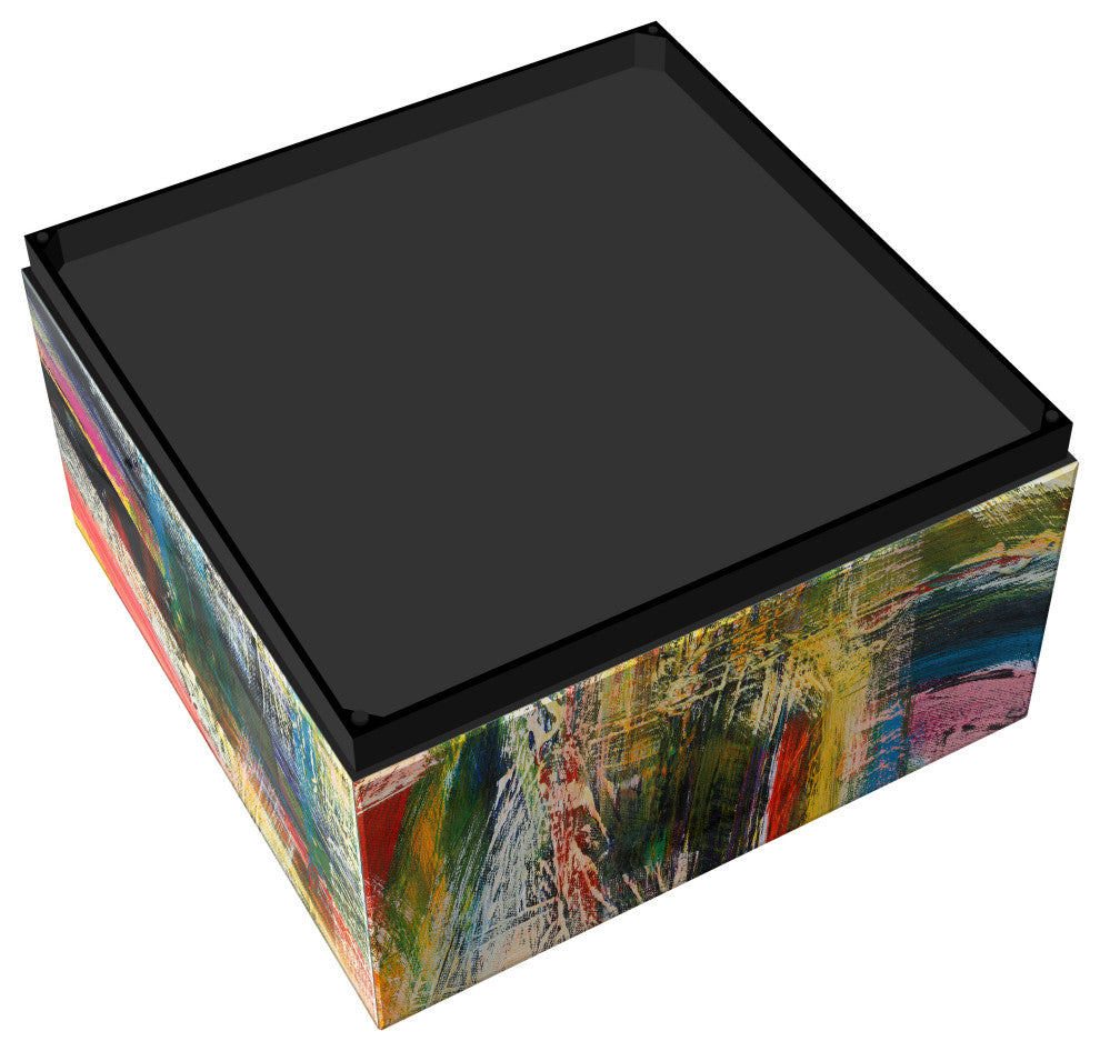 "Graffiti Rock Star I" Printed Glass Cocktail Table with Black Plinth Base