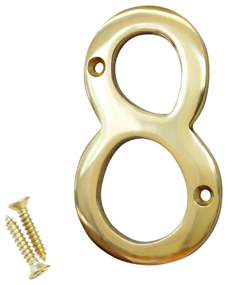 RCH Hardware Brass Modern Curvy House Number, 4-Inch, Various Finishes, Polished