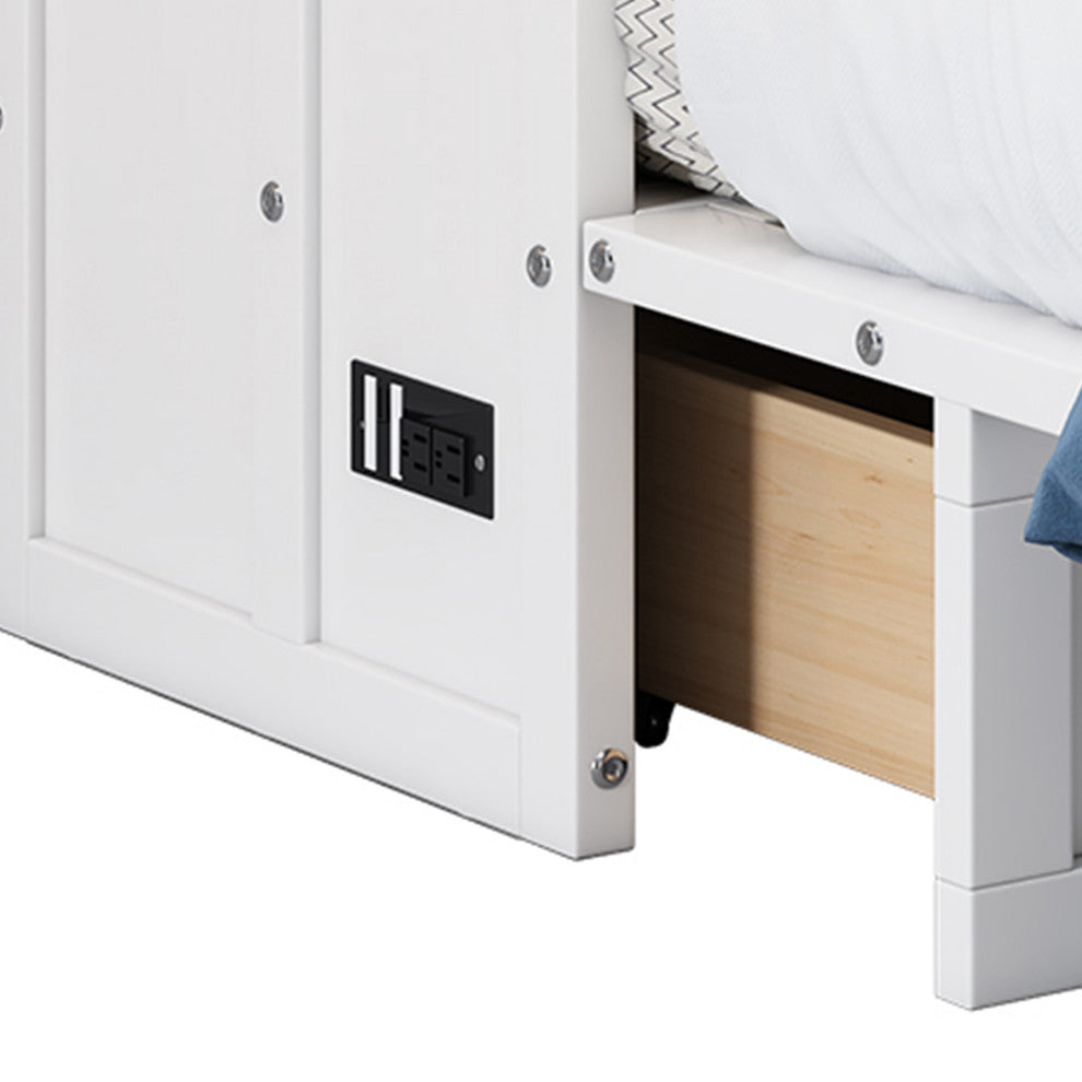 Full/Queen Solid Pine Frame Murphy Bed, Charging Station, Full