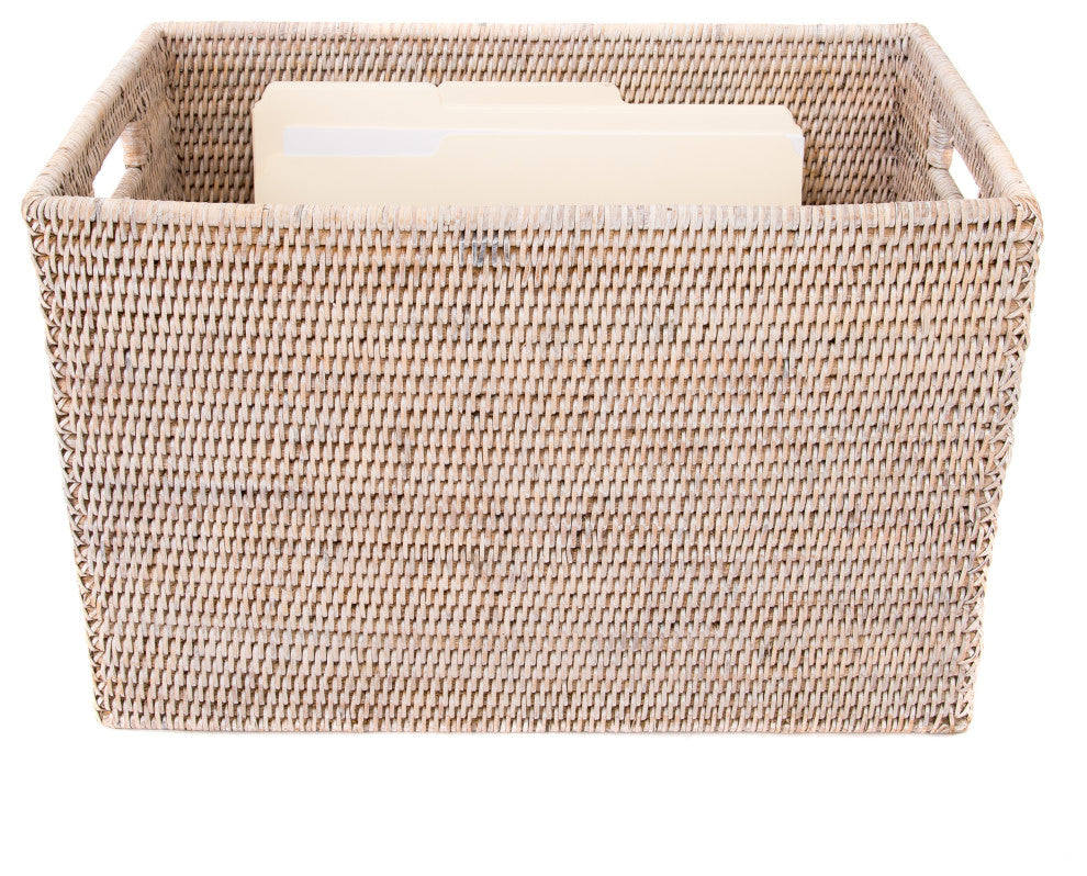 Artifacts Rattan Storage Box With Handles, Legal File, White Wash