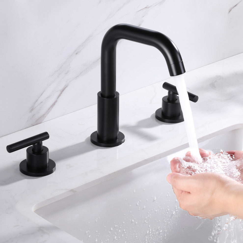 8 in. Widespread 2-Handle High Arc Bathroom Faucet with Brass Dics Valve, Black