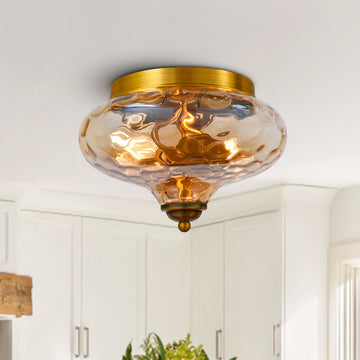 Modern 2-Light Water Pattern Flush Mount, Gold