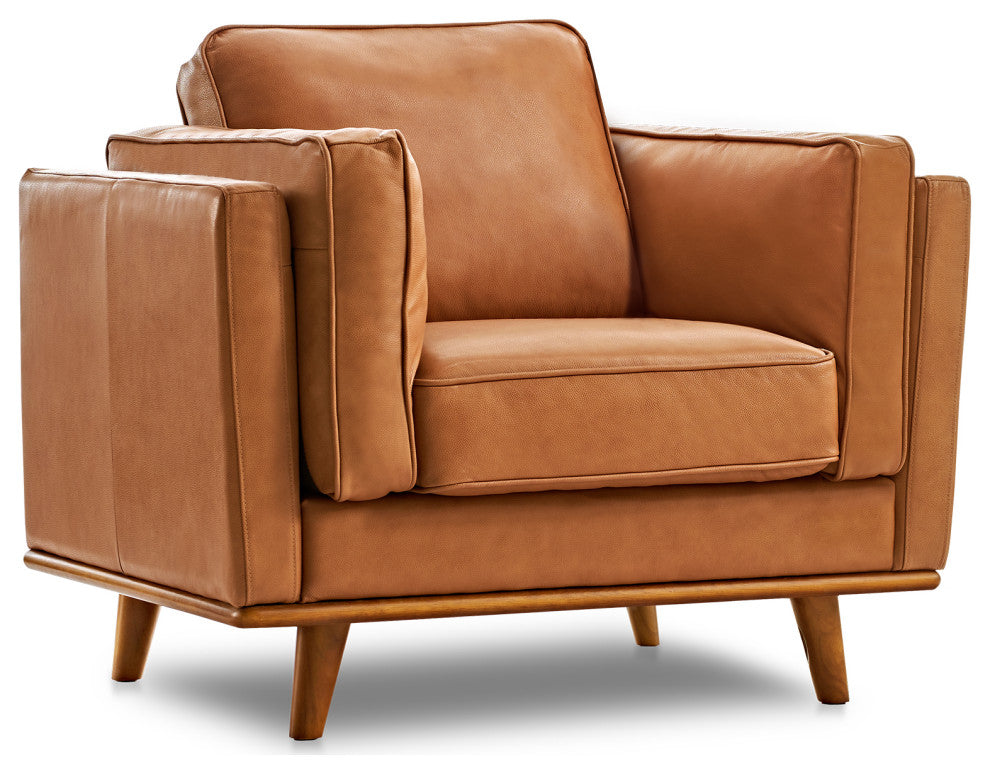 Valencia Artisan Modern Top Grain Nappa 11000 Leather Single Seat Sofa, Cognac