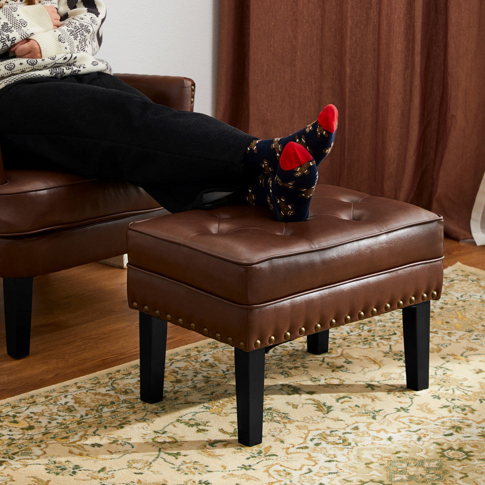 Set of 2 Accent Chair and Accent Stool, Coffee