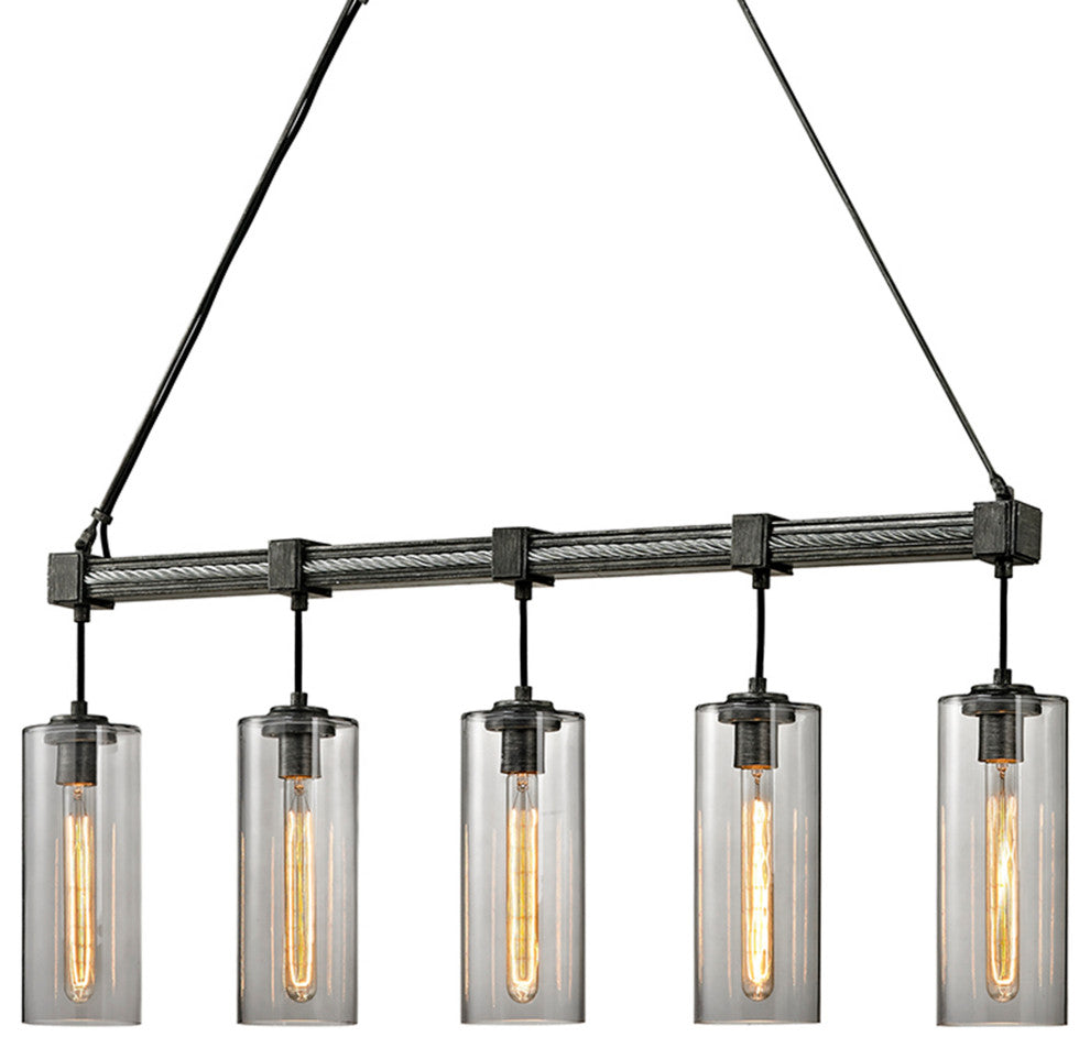 Union Square Light Linear Pendant, Graphite, Smoke Glass