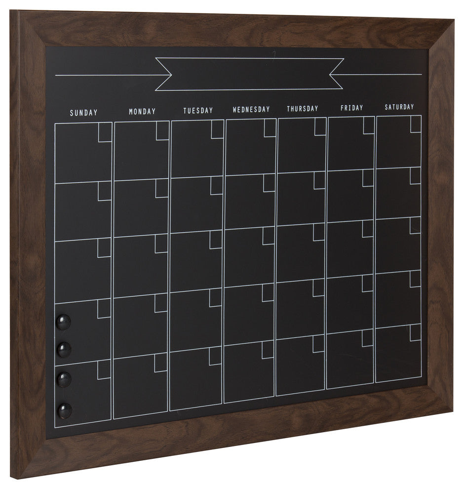 DesignOvation Beatrice Framed Magnetic Chalkboard Monthly Calendar, Walnut Brown