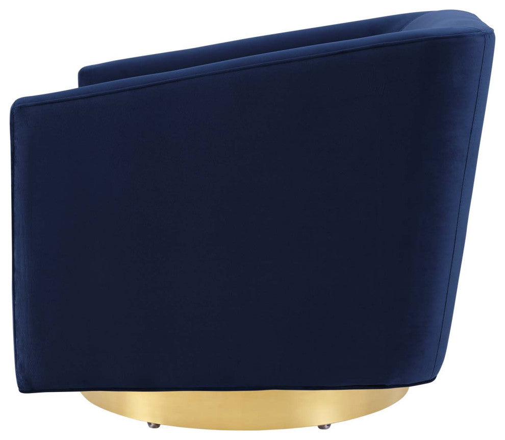 Armchair Accent Swivel Chair, Velvet, Gold Dark Blue, Modern, Lounge Hospitality