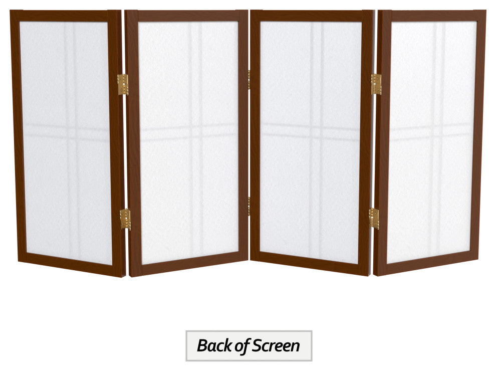 2' Tall Desktop Double Cross Shoji Screen, Walnut, 4 Panels