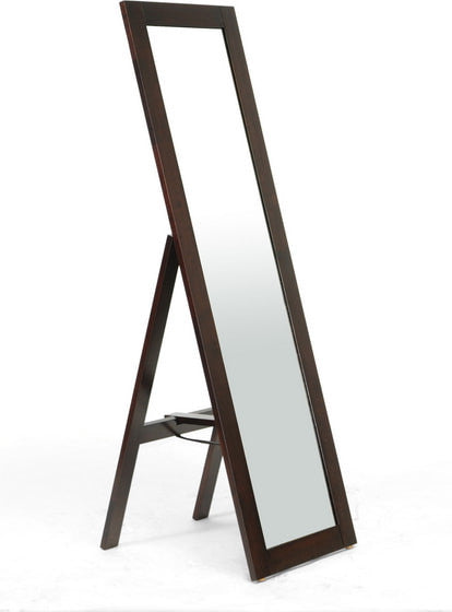 Lund Dark Brown Wood Modern Mirror With Built-In Stand