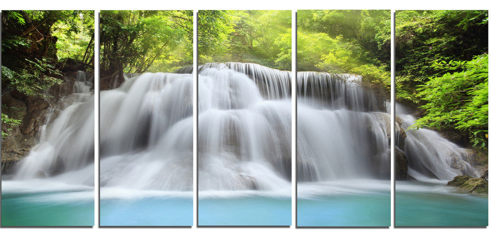"White Huai Mae Kamin Waterfall" Canvas Print, 5 Panels, 60"x28"