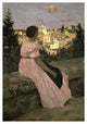 "The Pink Dress (View of Castelnau-le-Lez, Herault)" Paper Art, 17"x24"
