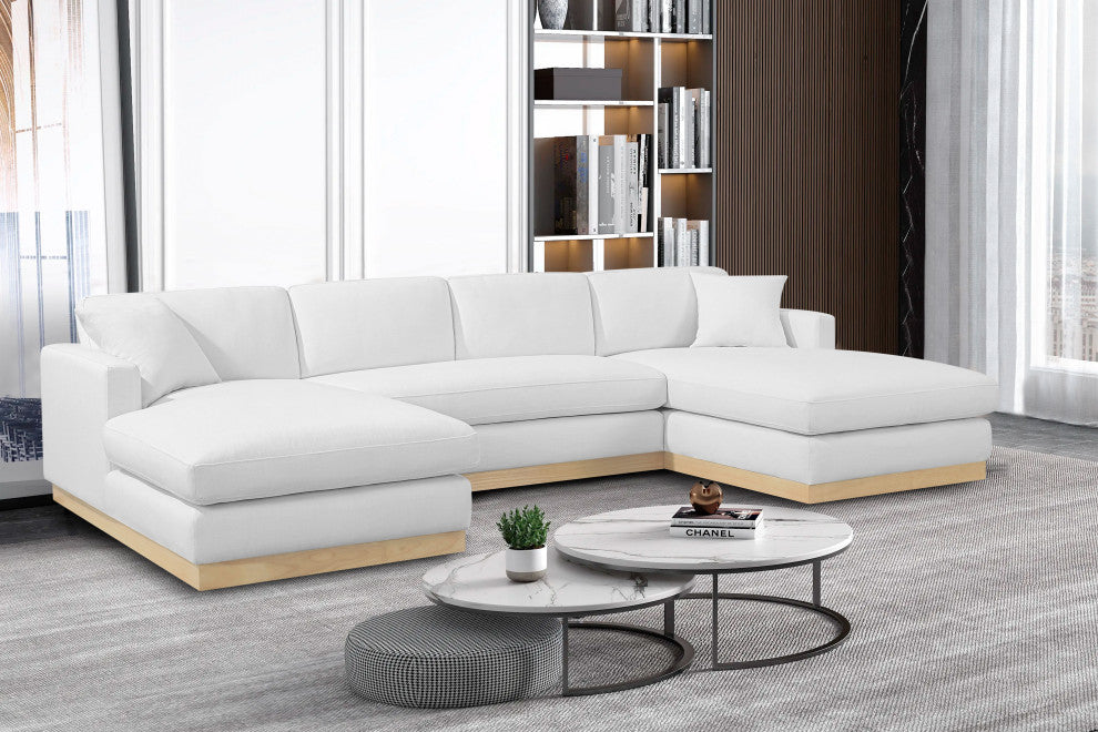 Johanna Black Linen Textured Fabric 3pc. Sectional, White, Natural Finish