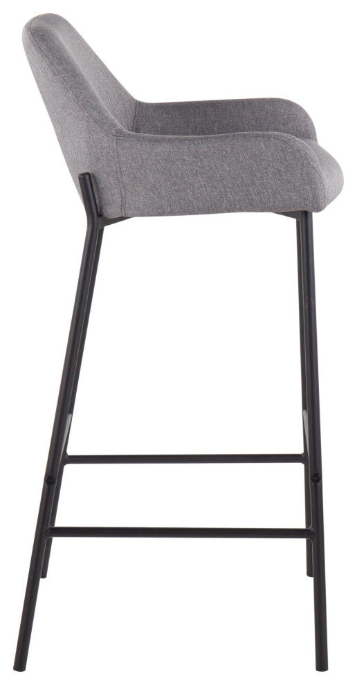 Daniella Industrial Fixed-Height Bar Stool, Black Metal/Gray Fabric, Set of 2
