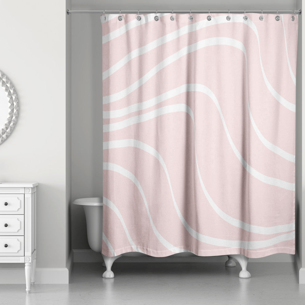 Pink Wavy Lines 71x74 Shower Curtain