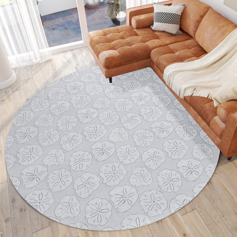 Indoor/Outdoor Seabreeze SZ10 Silver Machine Washable 8' x 8' Round Rug