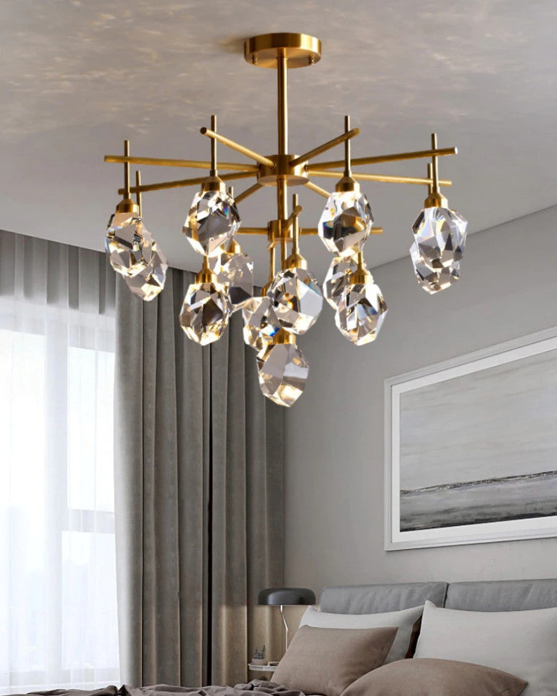 Gold Diamond Crystal Three Layer Led Copper Creative Chandelier, 13lights