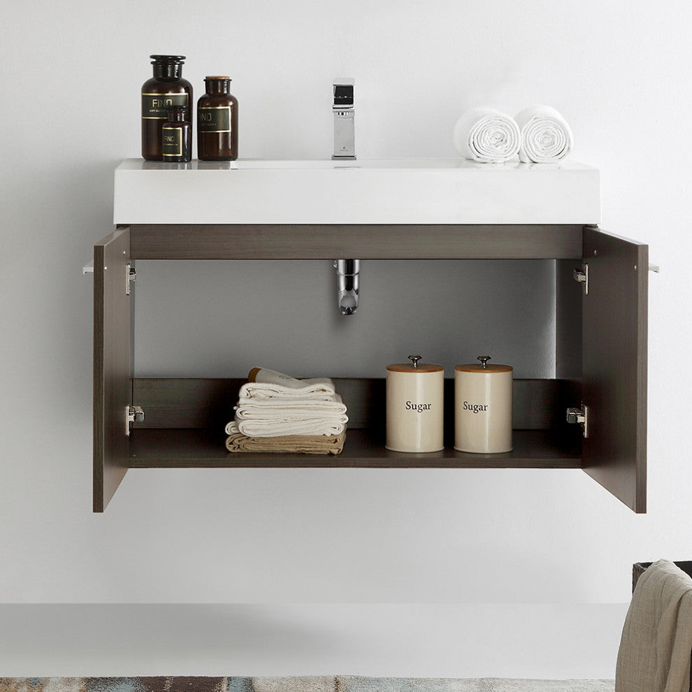 Fresca Vista 36" Gray Oak Modern Bathroom Cabinet w/ Integrated Sink