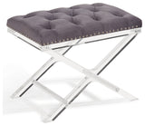 Cody Modern and Contemporary Tufted Ottoman in Gray Velvet with Acrylic Legs