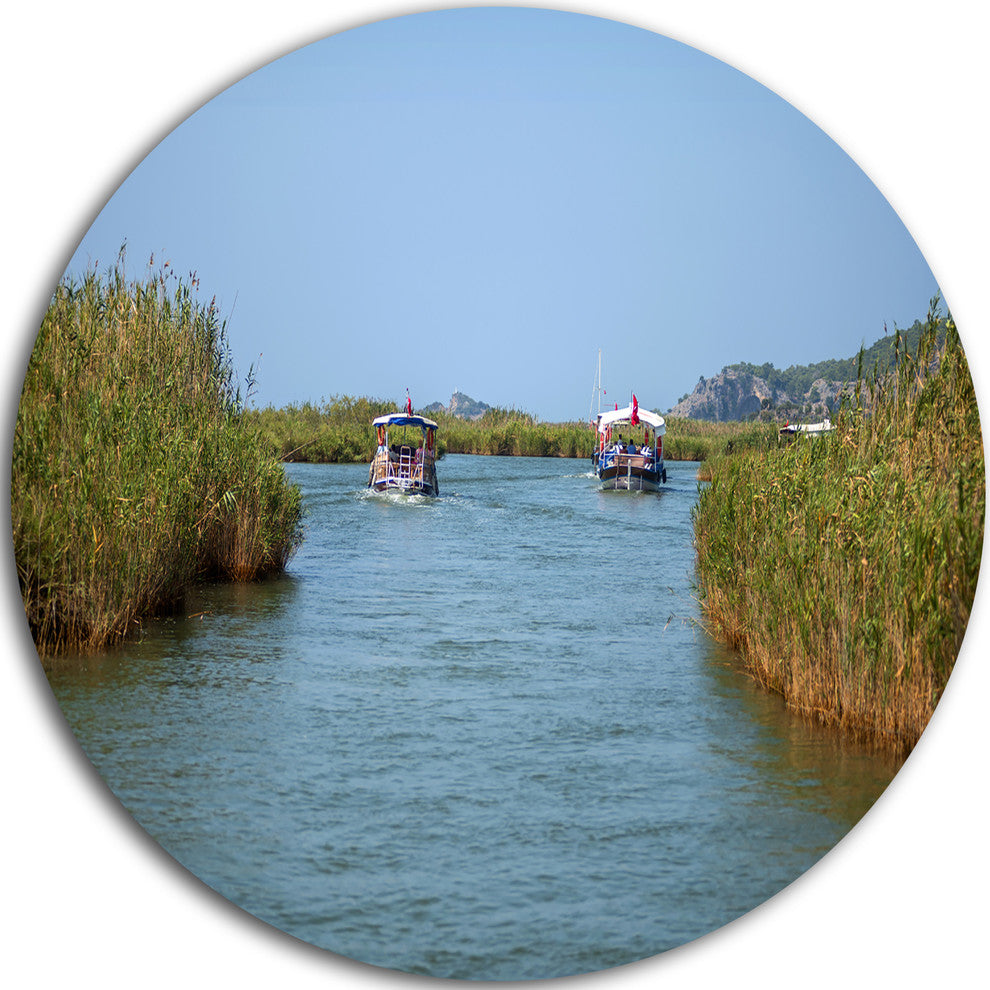 Touristic River Boats, Landscape Photography Disc Metal Wall Art, 11"