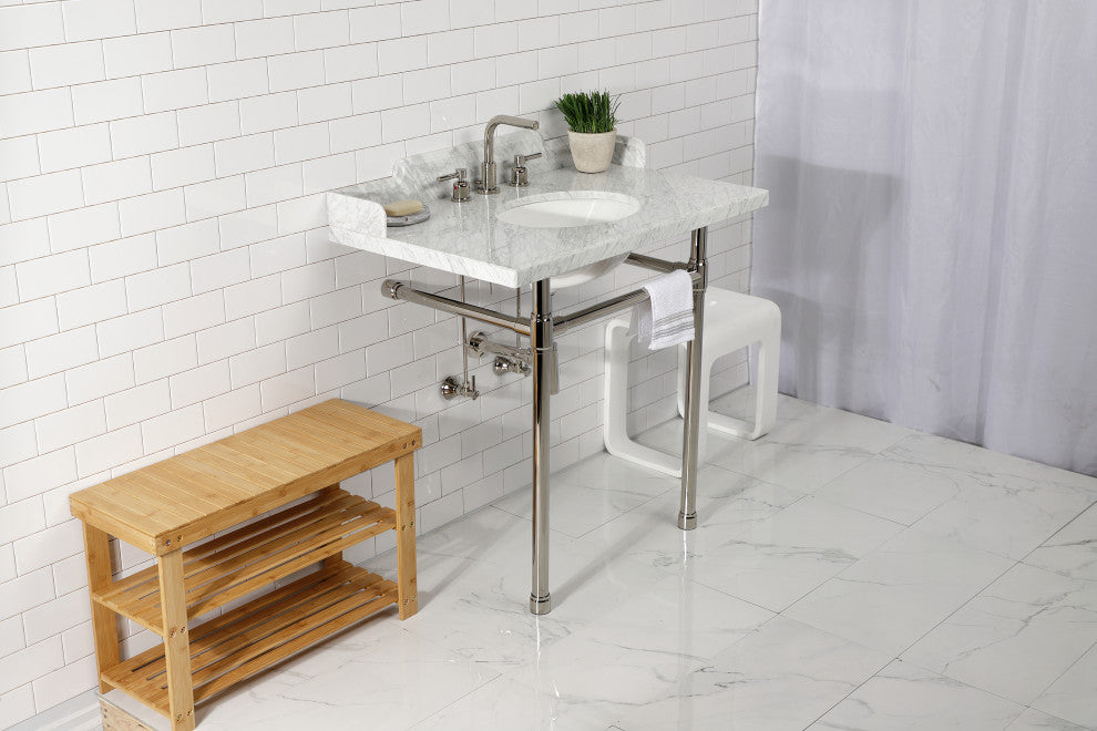 Kingston Brass LMS36M86ST 36" Carrara Marble Console Sink, Legs