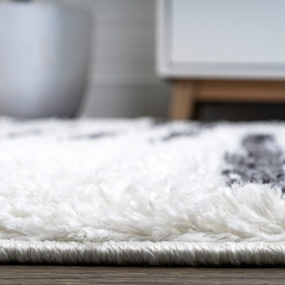 Petra Stripe Geometric Shag, White/Black, 3x5