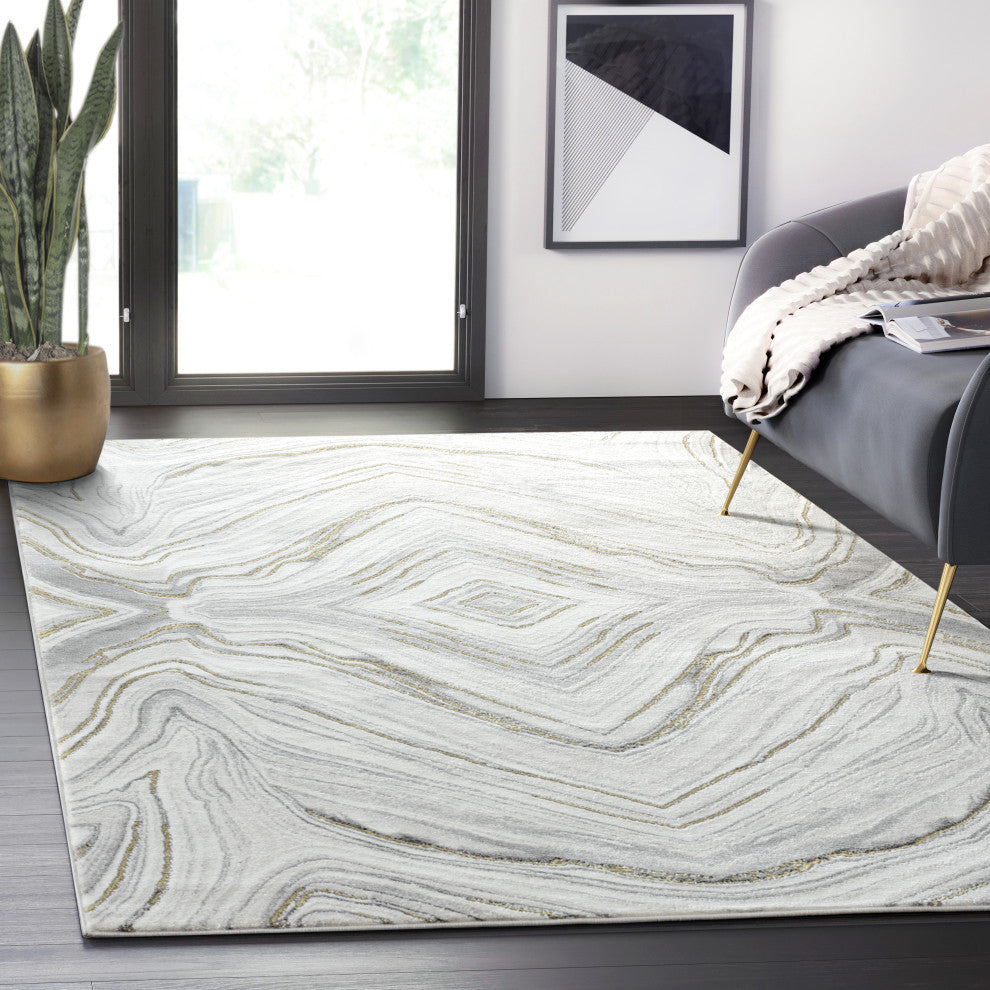 Abani Luna LUN160A Contemporary Granite and Gold Area Rug