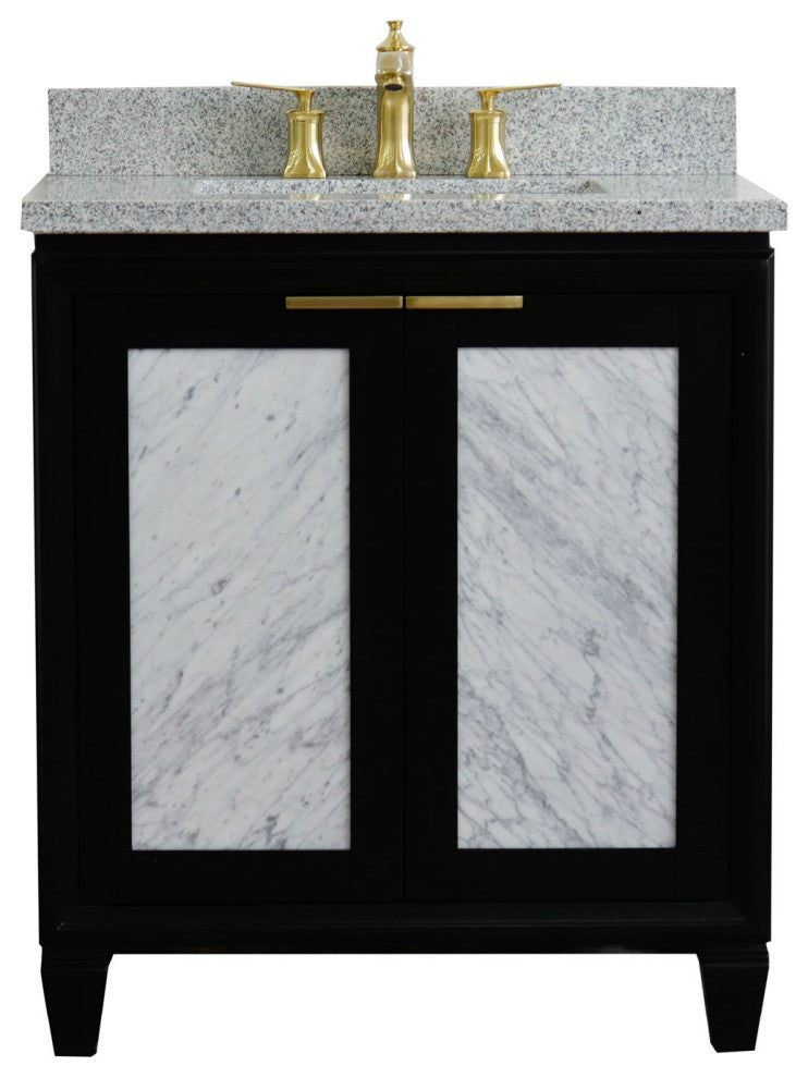 31" Single Sink Vanity, Black Finish With Gray Granite With Rectangle Sink