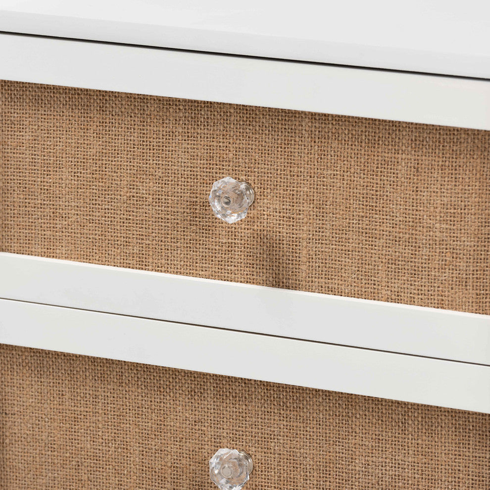 Zanna Transitional Oak Brown Rattan and White 2-Drawer Nightstand