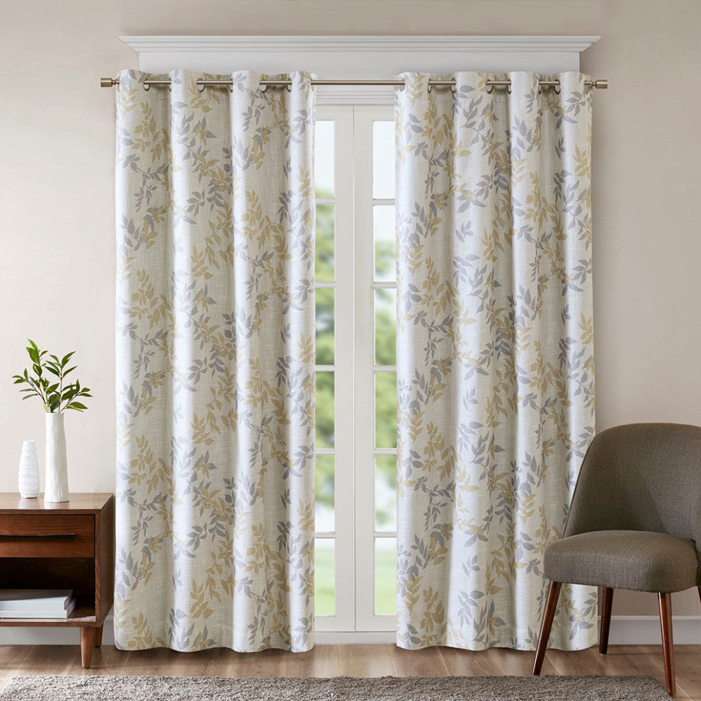 SunSmart Julie Printed Botanical Blackout Curtain Panel, Yellow