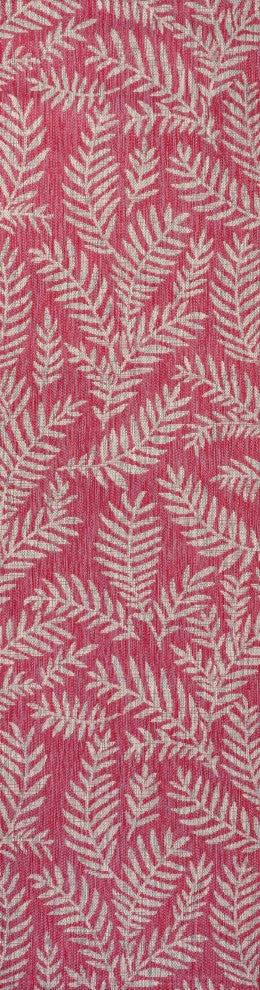 Nevis Palm Frond Indoor/Outdoor, Fuchsia/Light Gray, 2x10