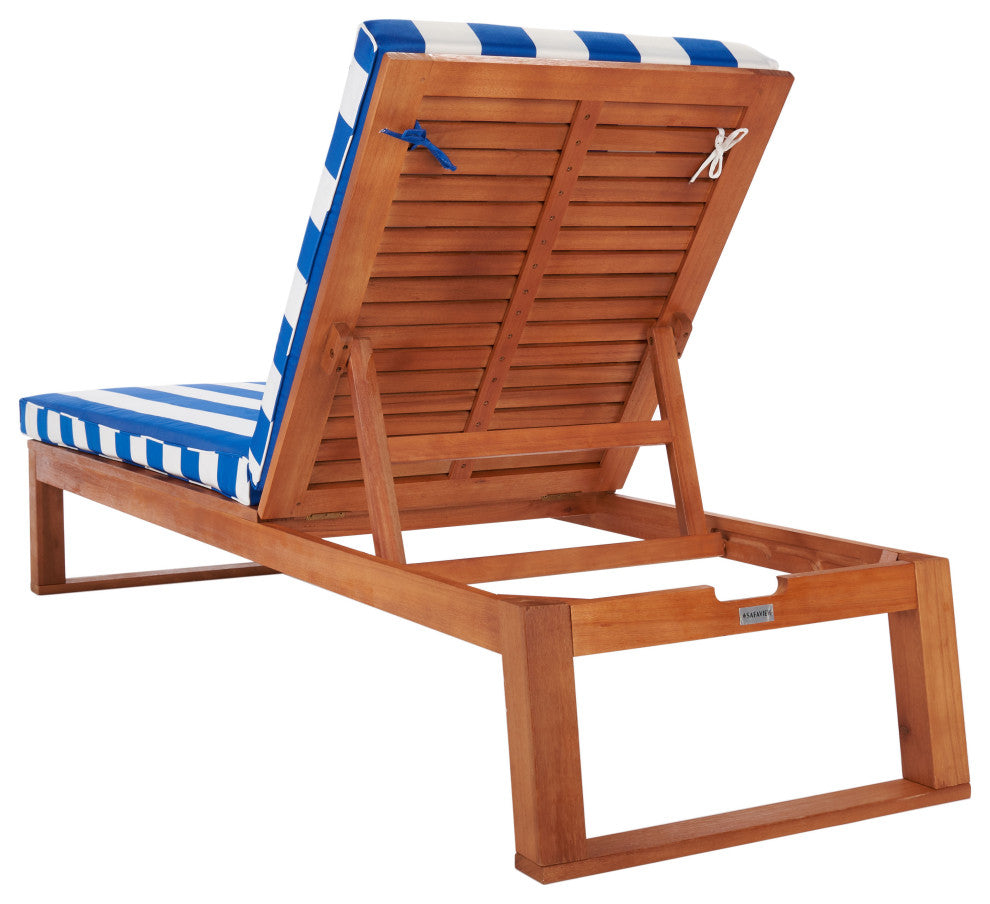 Safavieh Solano Sunlounger, Natural Wood/Royal Blue Stripe