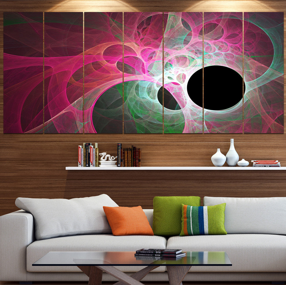 Pink Fractal Angel Wings, Abstract Wall Art Canvas, 83"x32", 7 Panels