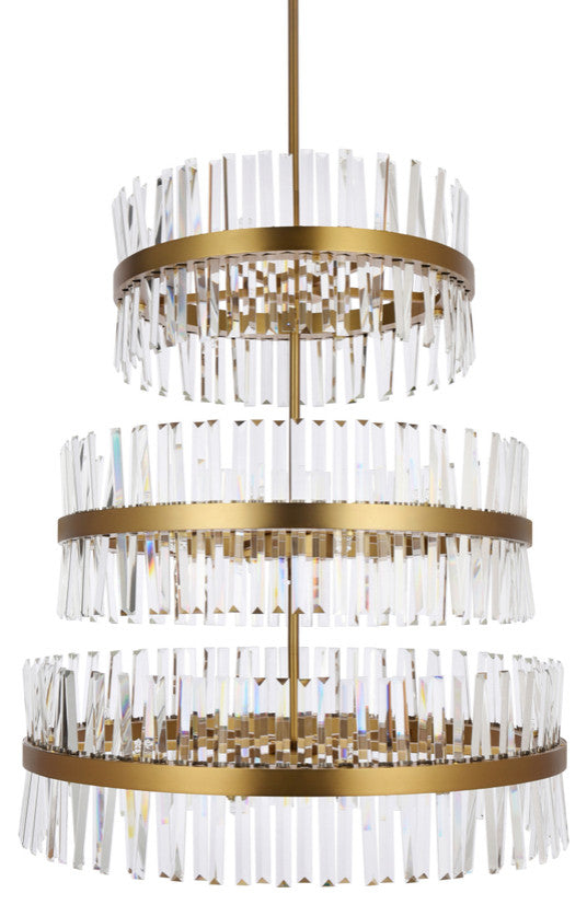 Home Living 36" 3 Tiers Crystal Round Chandelier Light, Satin Gold