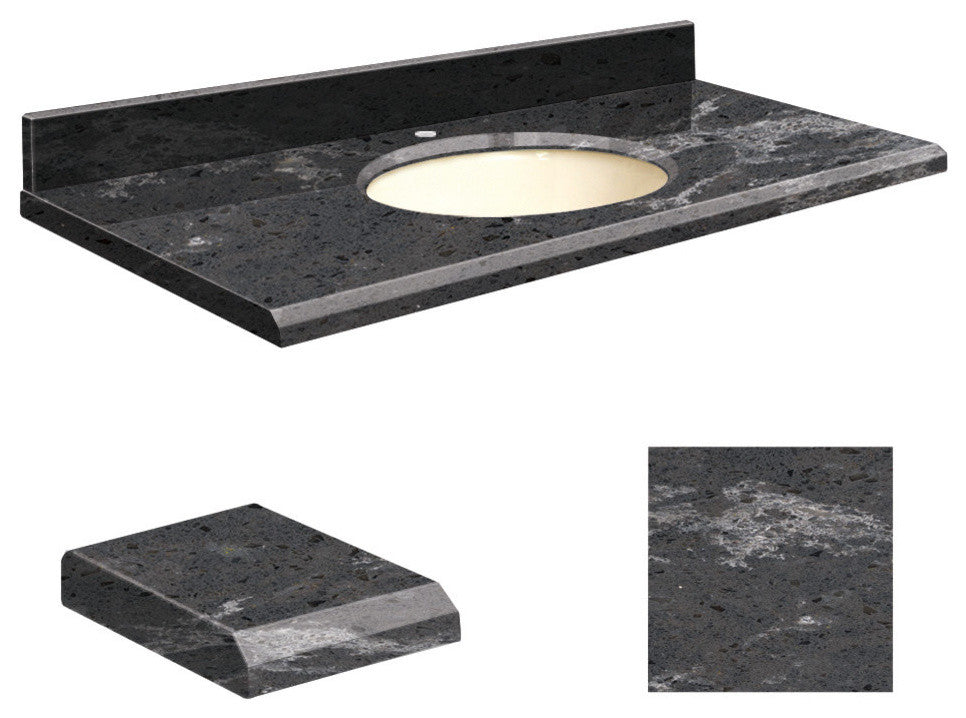 Quartz 37"x22" Vanity Top, Single Faucet Hole, Milky Way, Biscuit Bowl