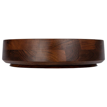 Round Acacia Wood Serving Bowl With Lid, Walnut Brown