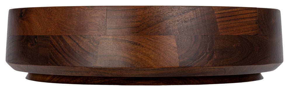 Round Acacia Wood Serving Bowl With Lid, Walnut Brown