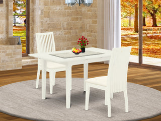 3Pc Dining Set 2 Chair, Butterfly Leaf Kitchen Dining Table, Linen White