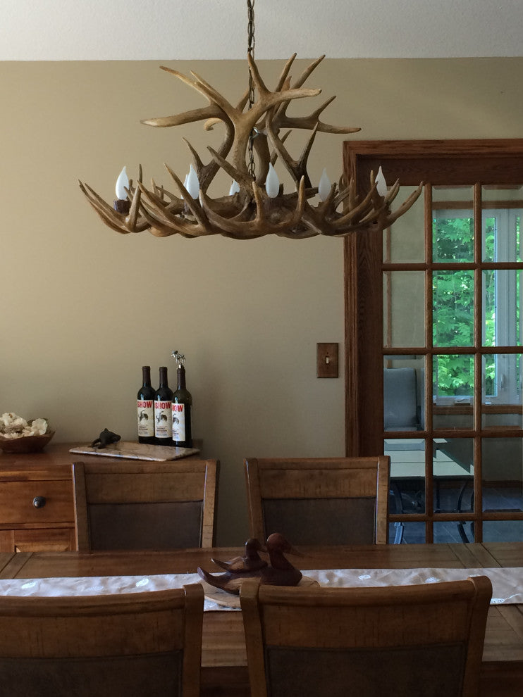 Whitetail Deer Oblong Antler Chandelier Light, Large, Parchment Shades