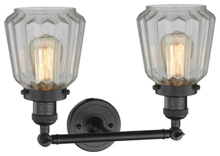 Chatham 2-Light Bath Fixture, Clear Fluted Glass, Matte Black