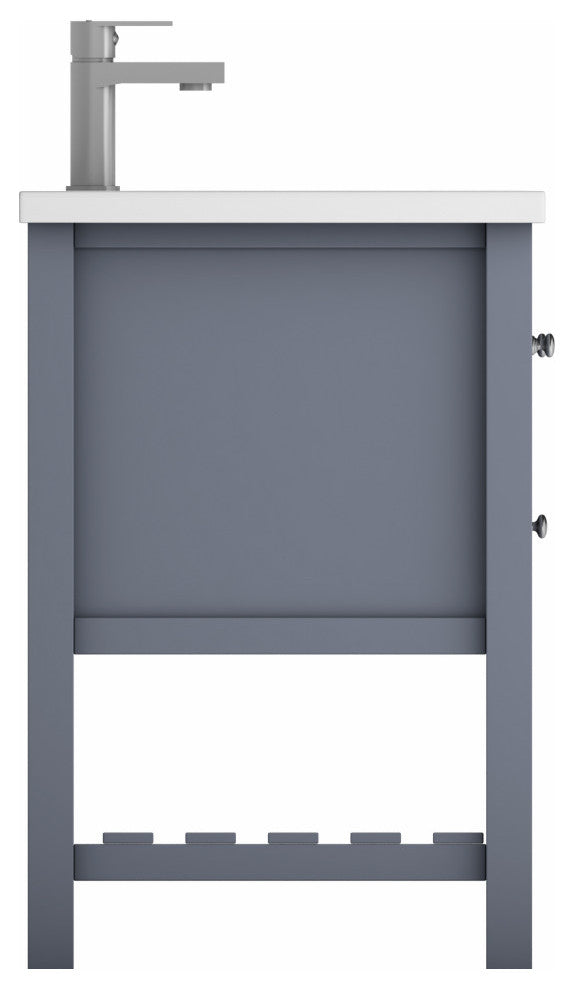 CastelloUSA Alicia 72" Freestanding Vanity Set, Gray, White Top, Chrome Handles