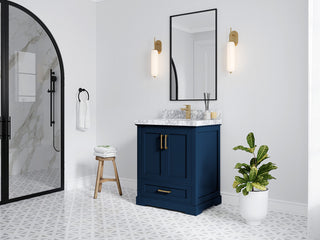 Boston 30 Single Sink Bath Vanity in Navy Blue 2" White Quartz