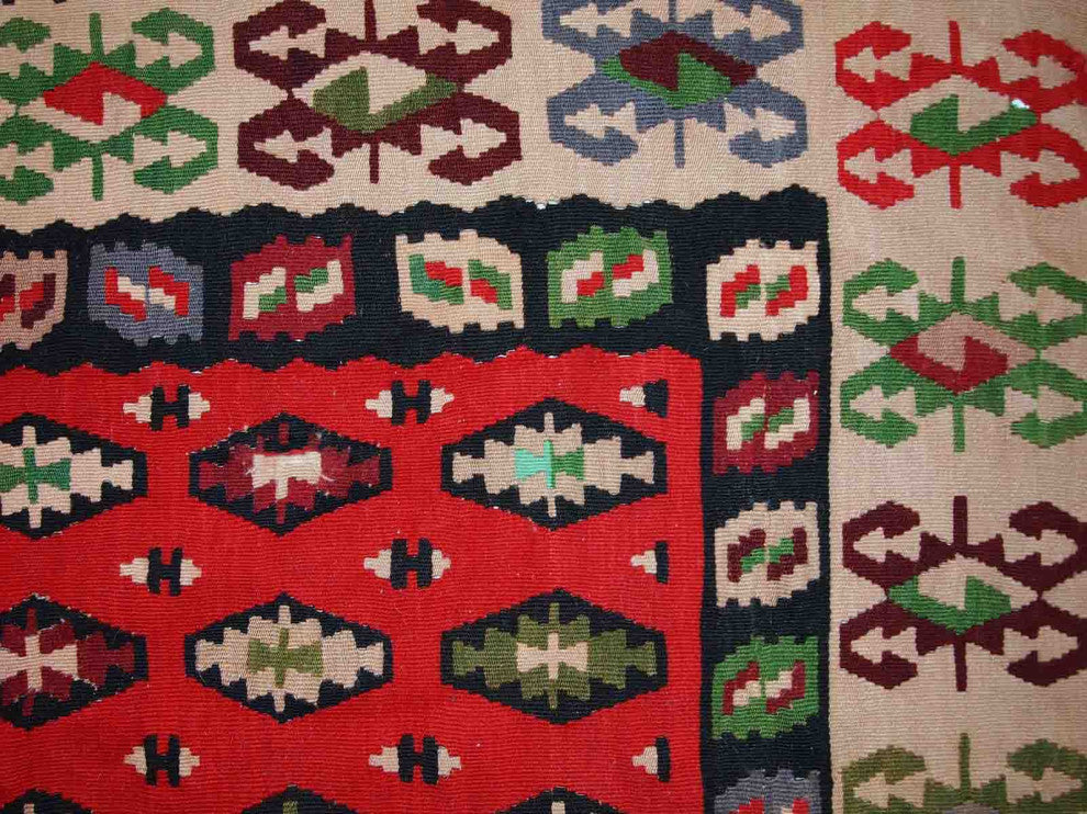 Handmade vintage Turkish Sharkoy kilim 4.9' x 6.2' (150cm x 192cm) 1950s