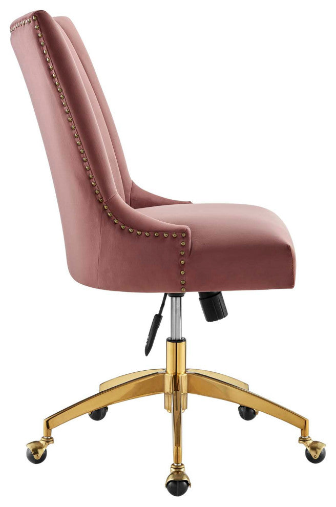 Empower Channel Tufted Performance Velvet Office Chair Gold Dusty Rose