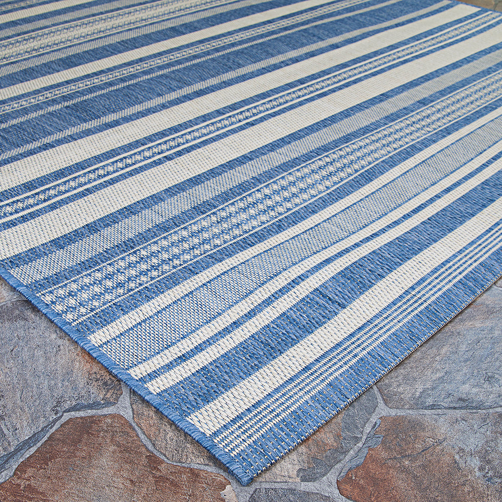 Couristan Recife Gazebo Stripe Outdoor Runner Rug, Champagne-Blue, 2'3"x11'9"