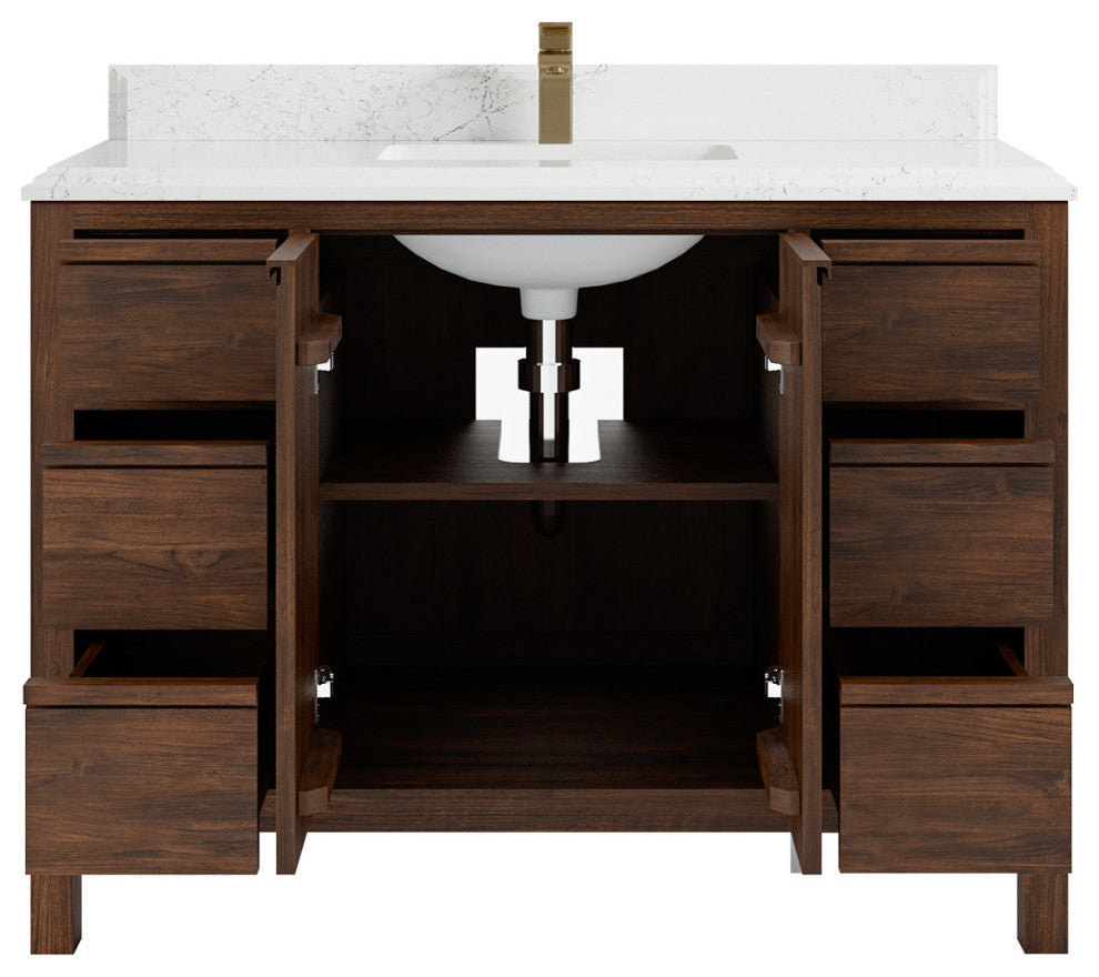 Elizabeth 48 Single Sink Bath Vanity in Dark Walnut Teak 1.5" Empira Quartz
