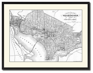 Washington Dc Vintage B&W Map Canvas Print, 28"x37"