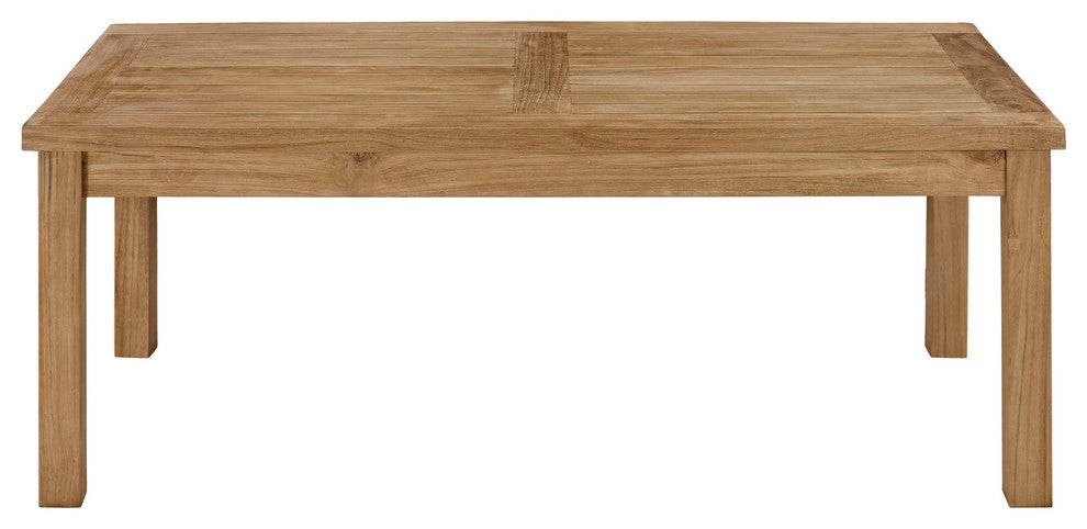 Modern Contemporary Outdoor Patio Teak Rectangle Coffee Table, Natural Wood