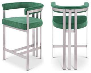 Marcello Upholstered Counter Stool, Green, Velvet, Brushed Chrome