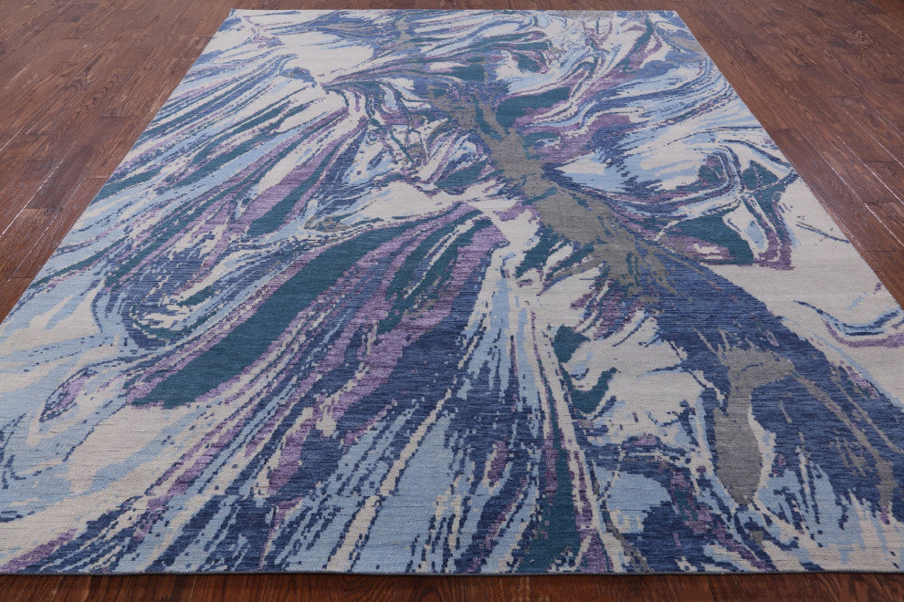 8' 1" X 9' 10" Wool and Silk Modern Hand Knotted Rug Q7097
